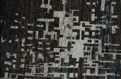 5x8 and 9x12 Hand Knotted Silver, Charcoal and Brown Modern Abstract  Recycled Silk Area Rug.