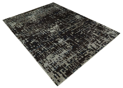 5x8 and 9x12 Hand Knotted Silver, Charcoal and Brown Modern Abstract  Recycled Silk Area Rug.