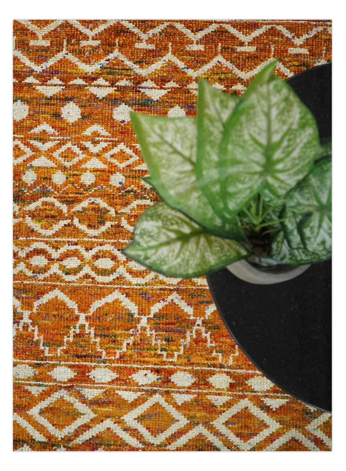 9x12 Hand Knotted Gold and White Modern Contemporary Southwestern Tribal Trellis Recycled Silk Area Rug.