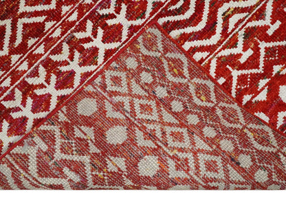 4x6 and 9x12 Hand Knotted Rust and White Modern Contemporary Southwestern Tribal Trellis Recycled Silk Area Rug | OP7.