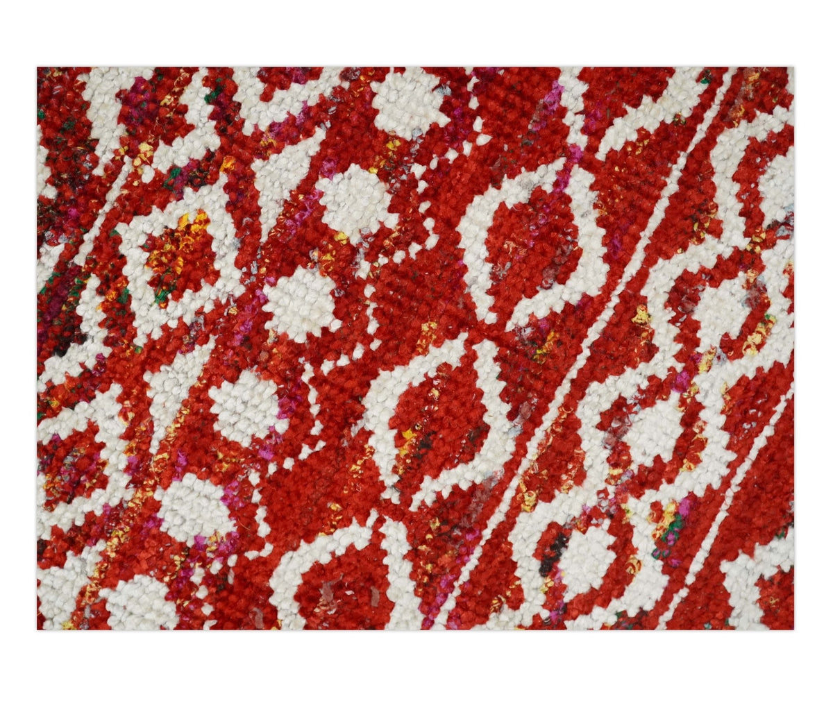 4x6 and 9x12 Hand Knotted Rust and White Modern Contemporary Southwestern Tribal Trellis Recycled Silk Area Rug | OP7.