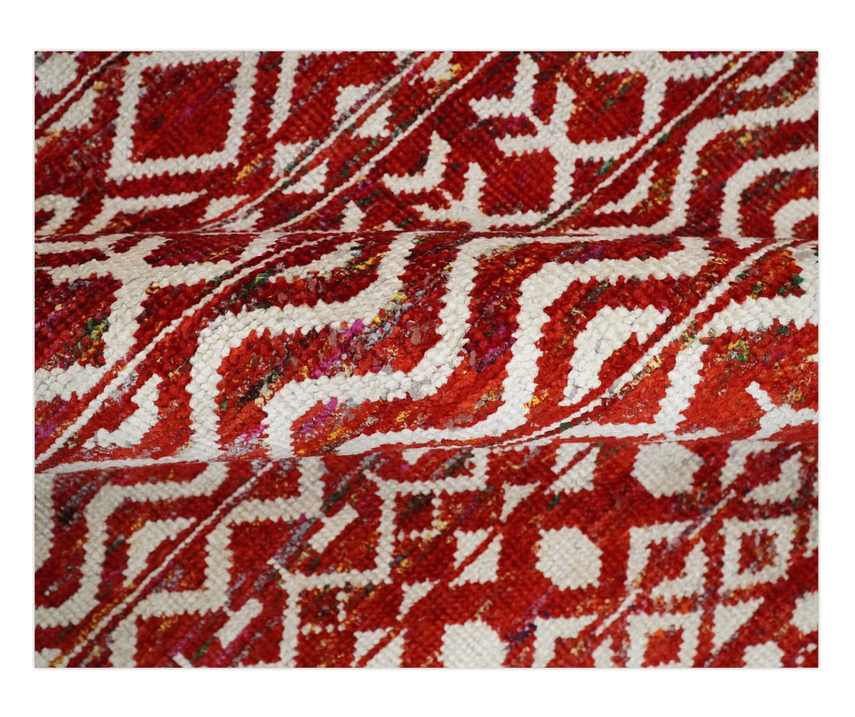 4x6 and 9x12 Hand Knotted Rust and White Modern Contemporary Southwestern Tribal Trellis Recycled Silk Area Rug | OP7.