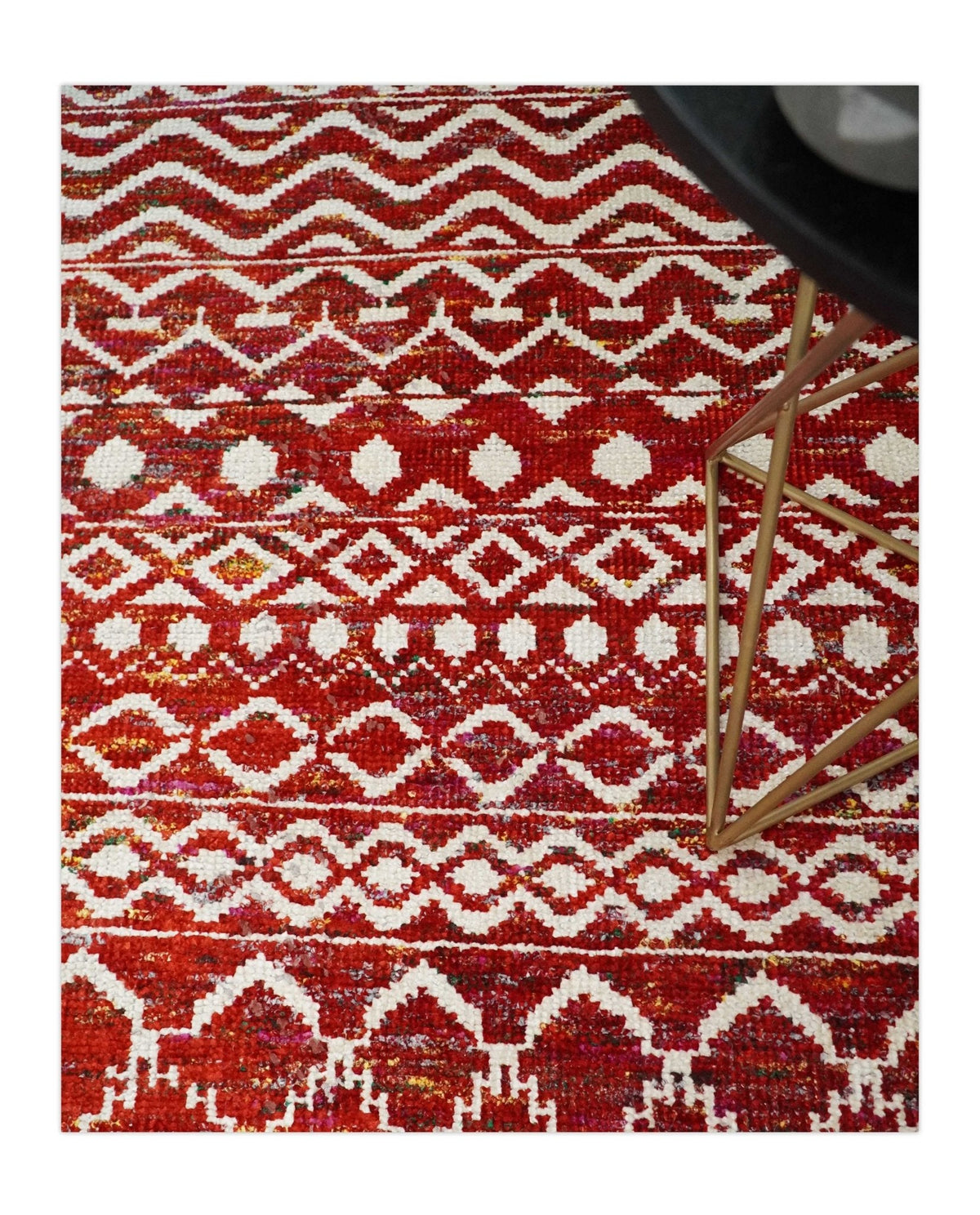 4x6 and 9x12 Hand Knotted Rust and White Modern Contemporary Southwestern Tribal Trellis Recycled Silk Area Rug | OP7.