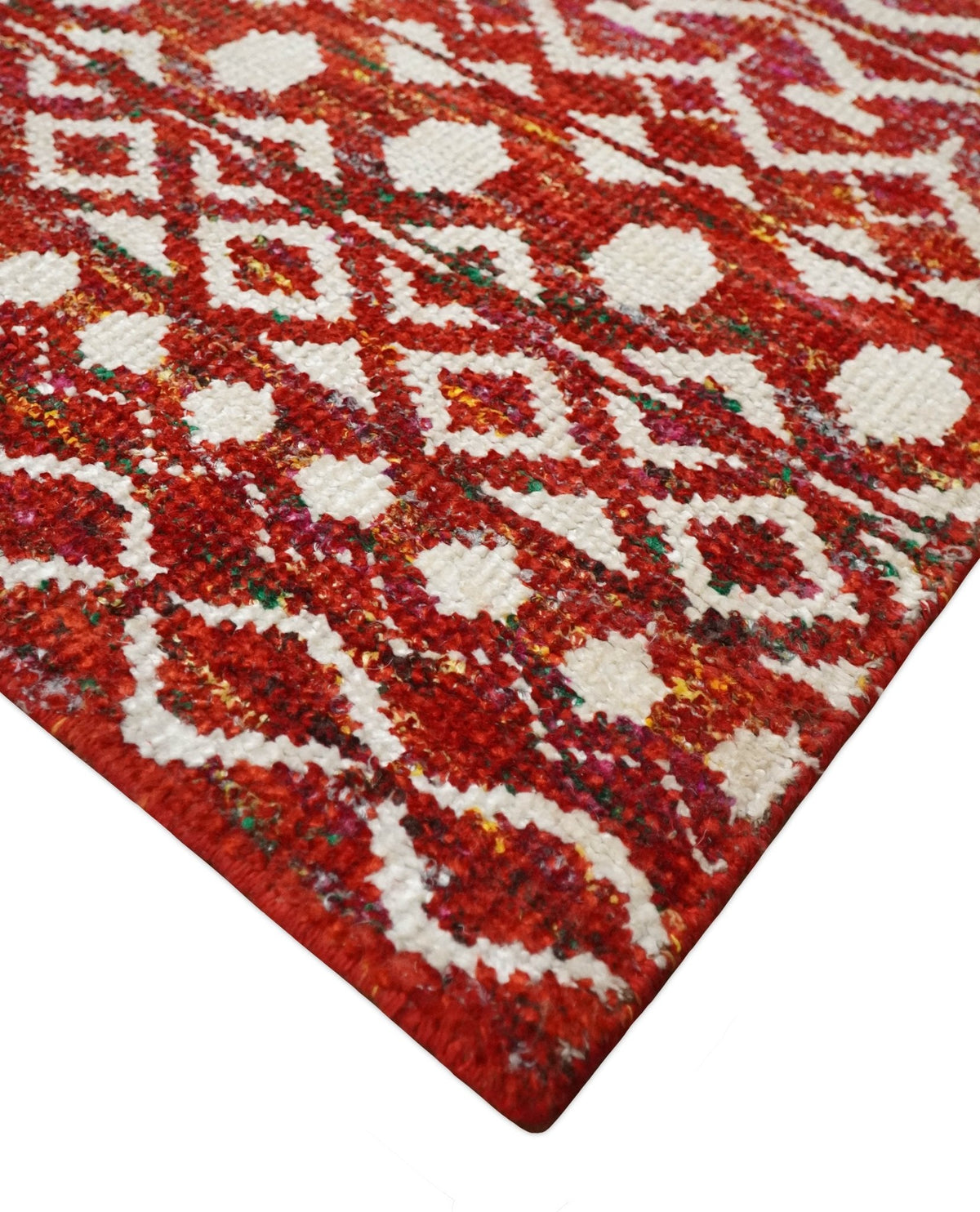 4x6 and 9x12 Hand Knotted Rust and White Modern Contemporary Southwestern Tribal Trellis Recycled Silk Area Rug | OP7.
