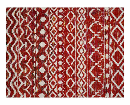 4x6 and 9x12 Hand Knotted Rust and White Modern Contemporary Southwestern Tribal Trellis Recycled Silk Area Rug | OP7.