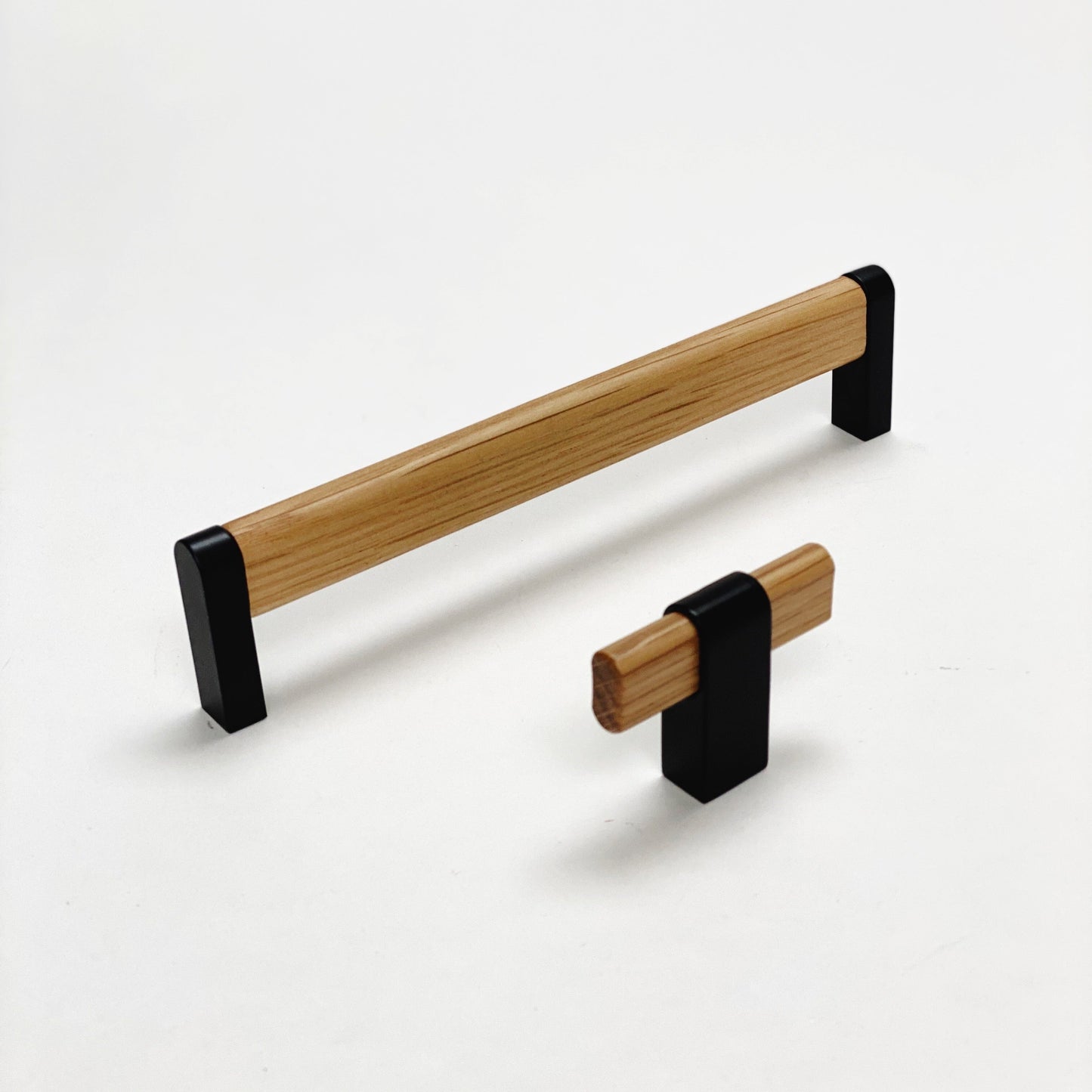 Oak Wood and Black "Crossing" Cabinet Knob and Drawer Handles