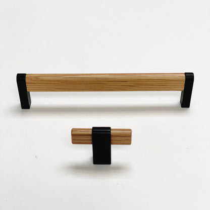 Oak Wood and Black "Crossing" Cabinet Knob and Drawer Handles
