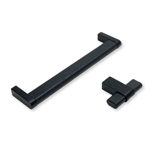 Metal and Black Wood "Crossing" Cabinet Knob and Drawer Handles