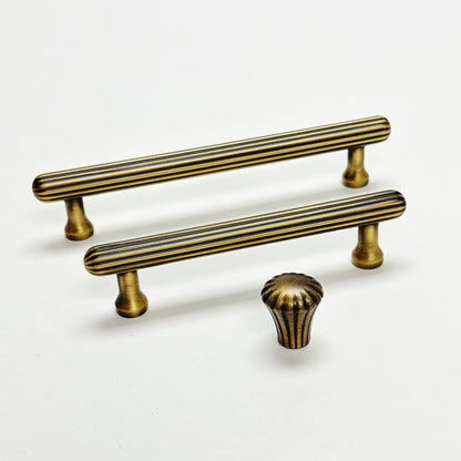 Fluted Antique Brass "Jewel" Ridge Cabinet Knobs and Pulls