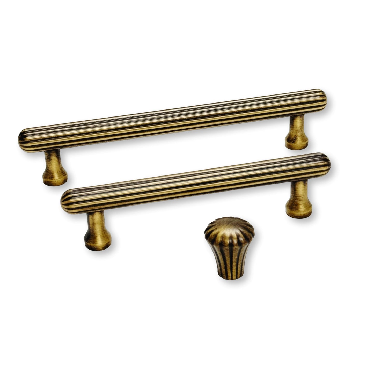Fluted Antique Brass "Jewel" Ridge Cabinet Knobs and Pulls