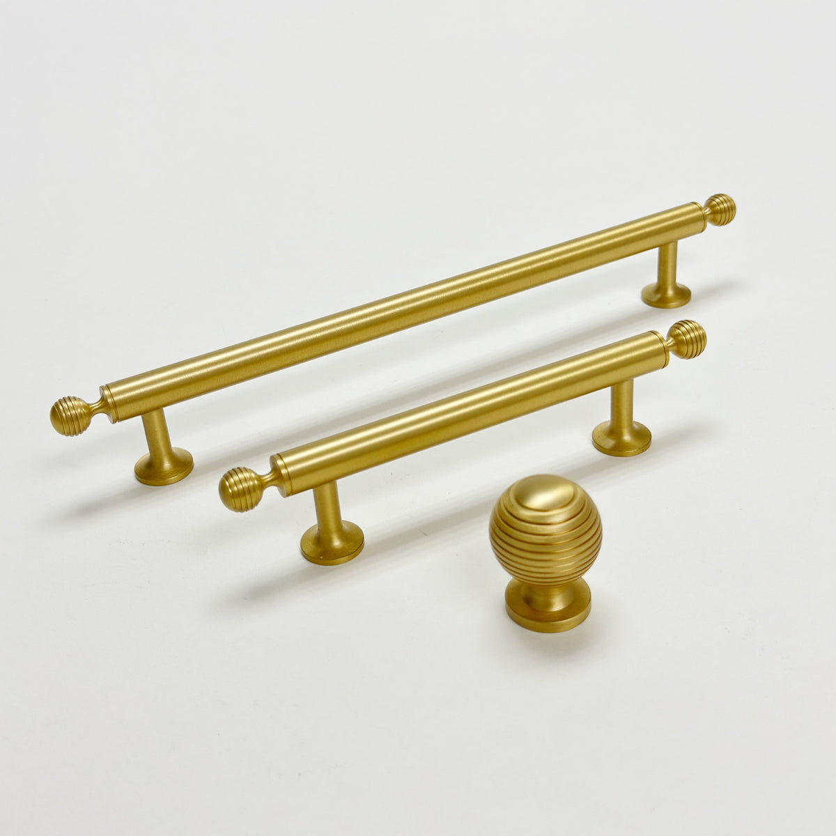 Satin Brass "Sweet" Beehive Cabinet Knob and Drawer Pulls.