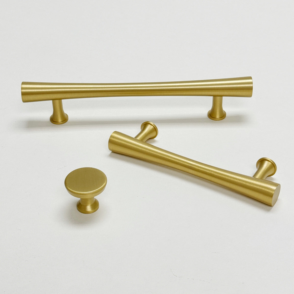 Satin Brass Cabinet Hardware "Collin" Drawer Pulls and Cabinet Knobs.