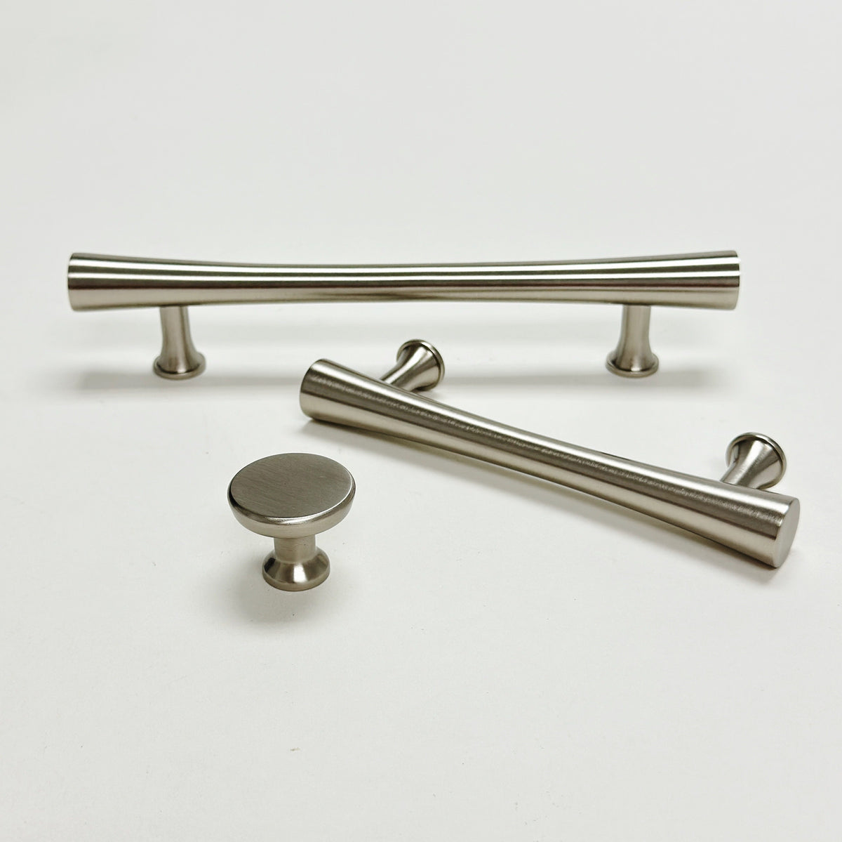 Brushed Nickel Cabinet Hardware "Collin" Drawer Pulls and Cabinet Knobs.