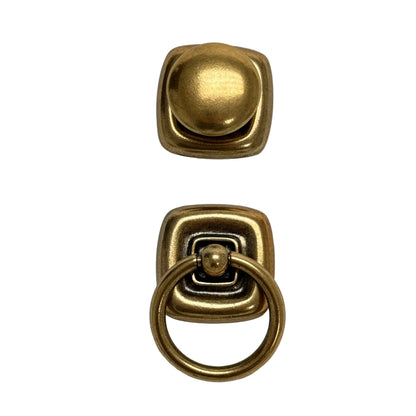 Ring Pull and Knob "Luca" Cabinet Pulls with Backplate in Antique Brass.
