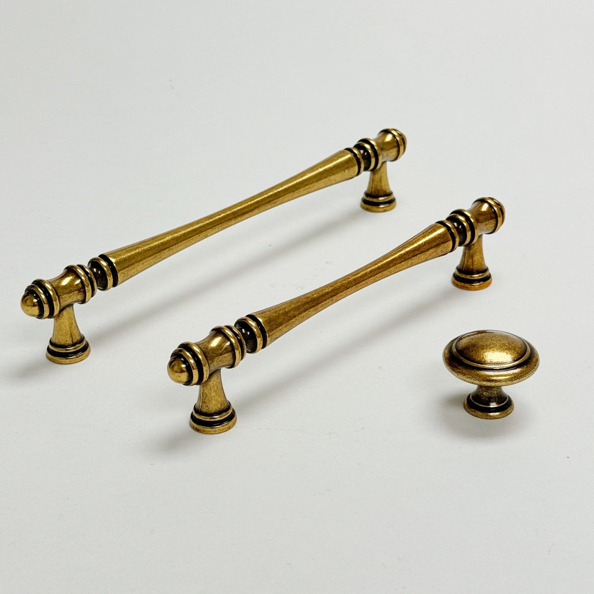 Traditional Antique Brass "Palermo" Drawer Knobs and Pulls.