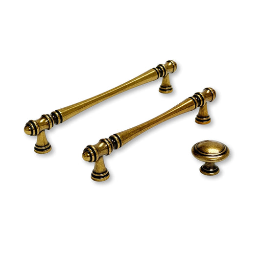 Cabinet Hardware "Palermo" Drawer Pulls and Knobs in Antique Brass
