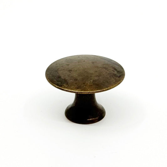 Worn Brass Round "Bari" Cabinet Knob.