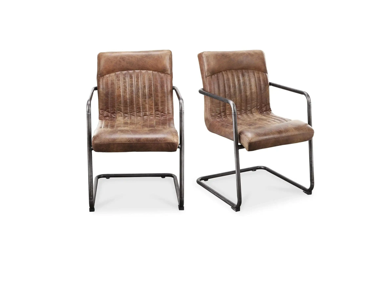 Ansel Arm Chair Grazed Brown Leather - Set Of Two