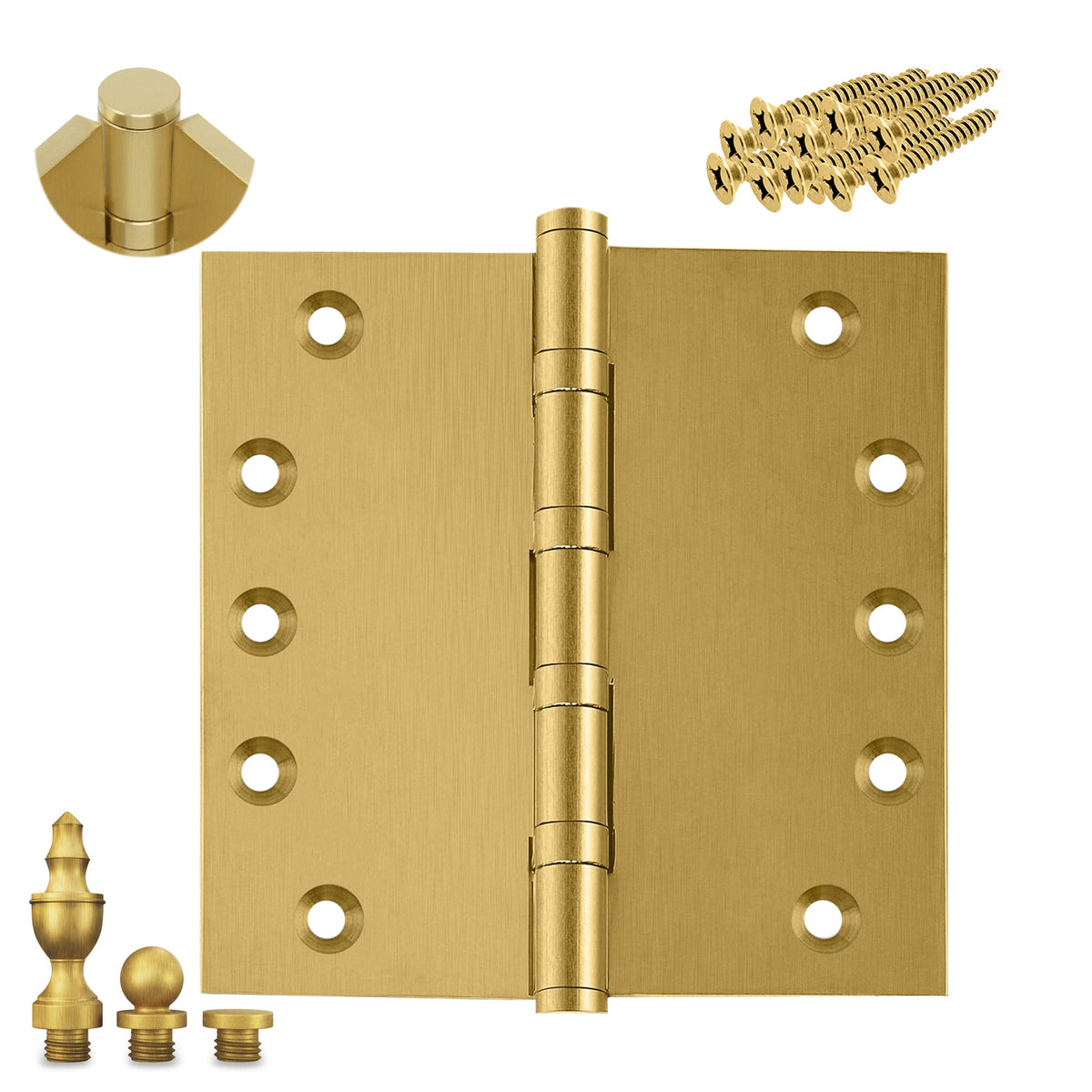 5x5 Inch Solid Brass Ball Bearing Entrance Door Hinge - Satin Brass (Super Heavy Duty 5MM).