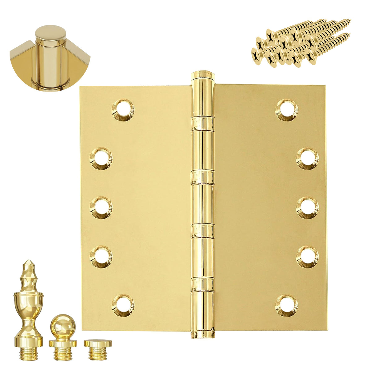 5x5 Inch Solid Brass Ball Bearing Entrance Door Hinge - Polished Brass (Super Heavy Duty 5MM).