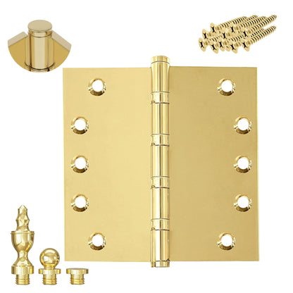 5x5 Inch Solid Brass Ball Bearing Entrance Door Hinge - Polished Brass (Super Heavy Duty 5MM).