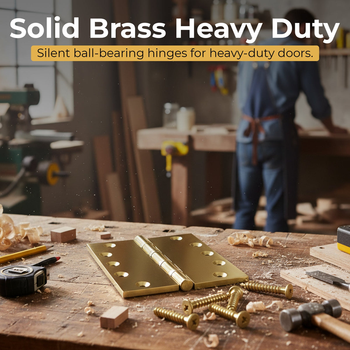 5x5 Inch Solid Brass Ball Bearing Entrance Door Hinge - Polished Brass (Super Heavy Duty 5MM).