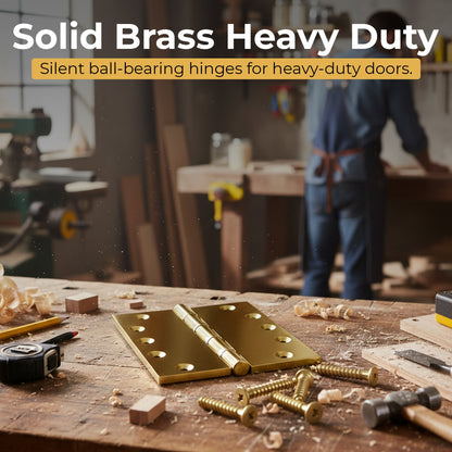 5x5 Inch Solid Brass Ball Bearing Entrance Door Hinge - Satin Brass (Super Heavy Duty 5MM).