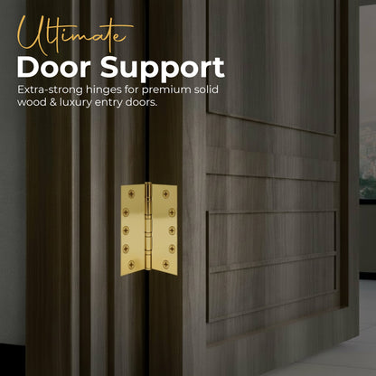 5x5 Inch Solid Brass Ball Bearing Entrance Door Hinge - Polished Brass (Super Heavy Duty 5MM).