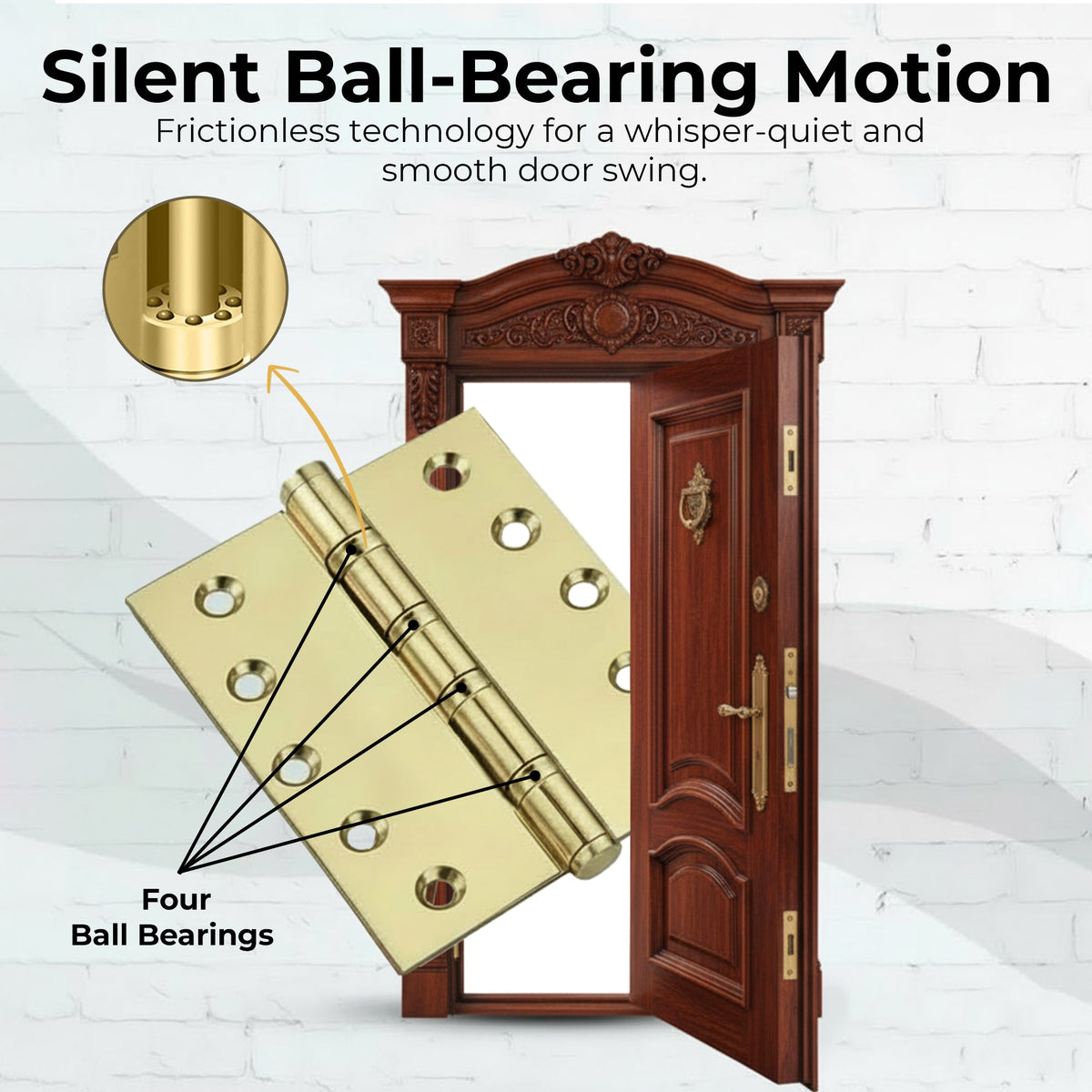 5x5 Inch Solid Brass Ball Bearing Entrance Door Hinge - Polished Brass (Super Heavy Duty 5MM).