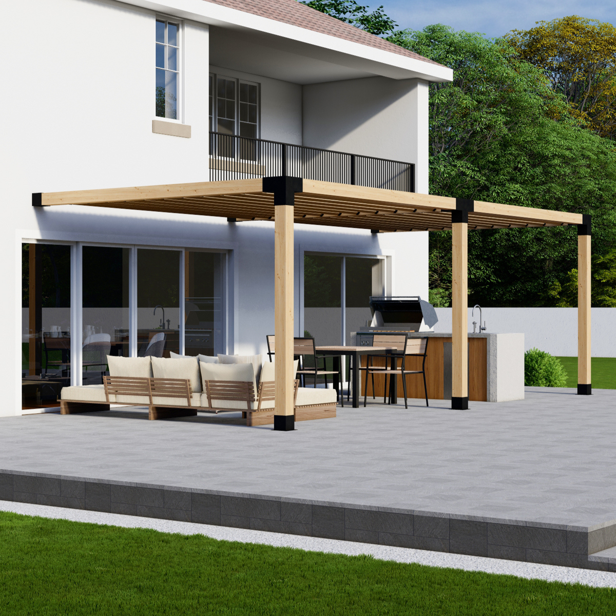 DIY Pergola Bracket Kit for an Attached Pergola With Slatted Roof - Any Size Up to 24' x 12'.
