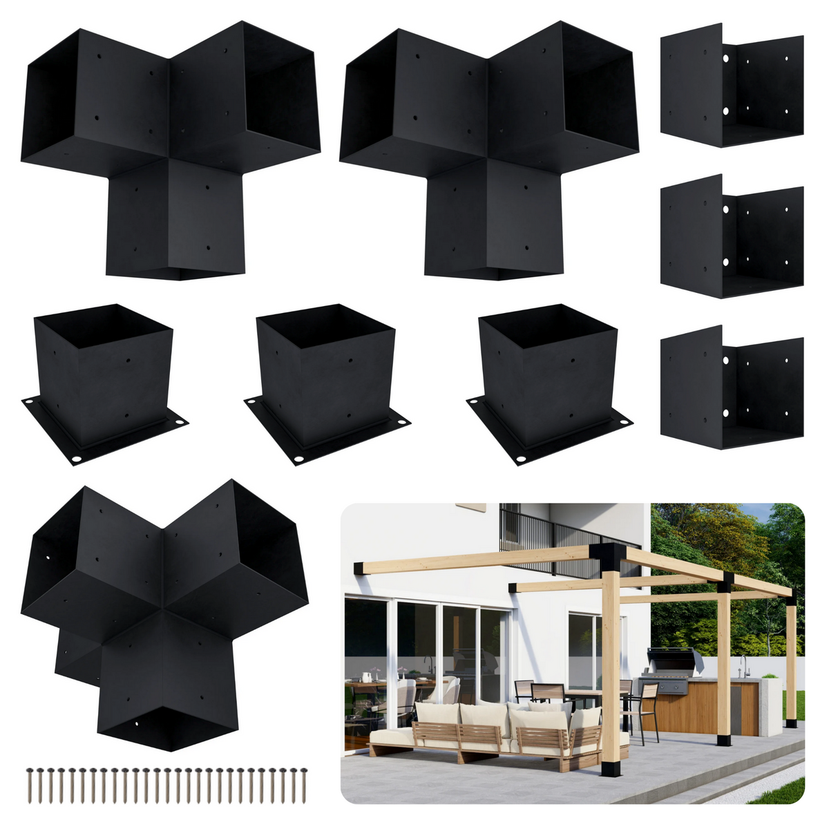 DIY Pergola Bracket Kit for an Attached Pergola Frame - Any Size Up to 24' x 12'.