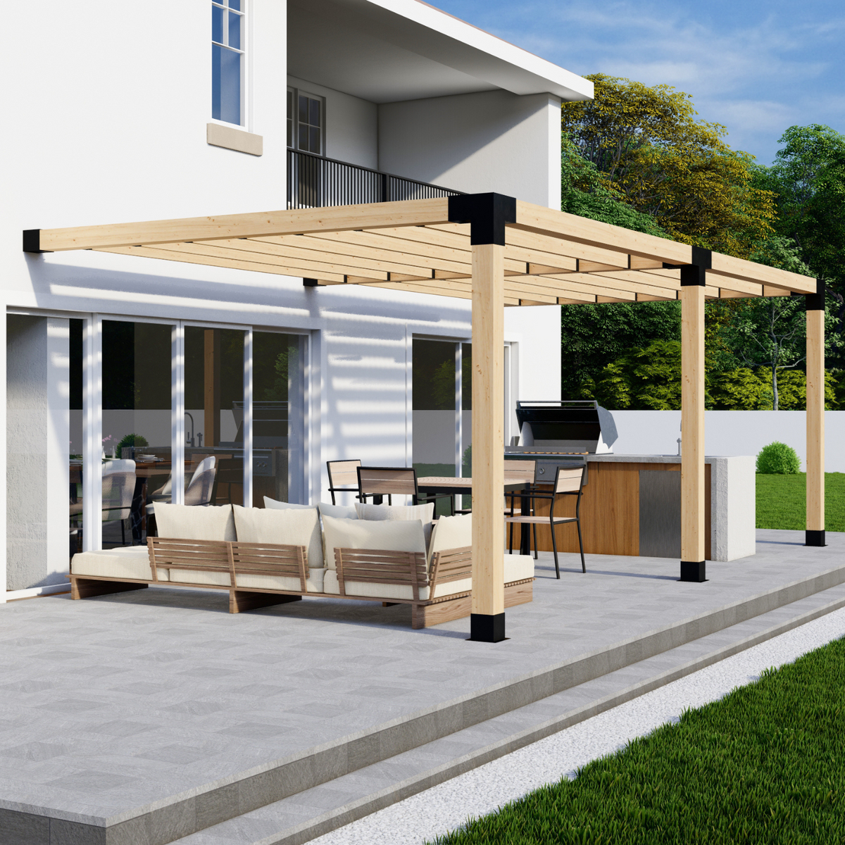 DIY Pergola Bracket Kit for an Attached Pergola With Slatted Roof - Any Size Up to 24' x 12'.