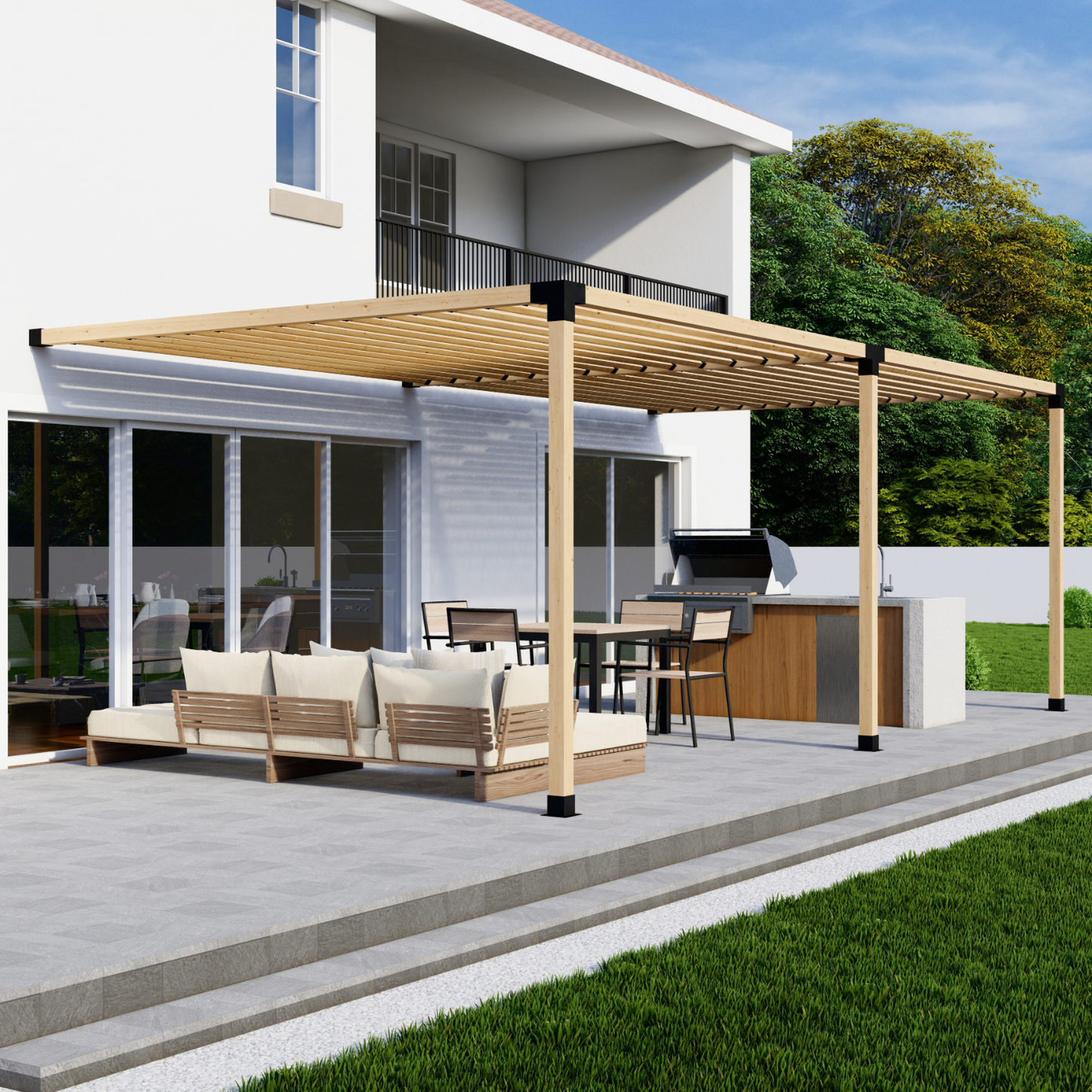 DIY Pergola Bracket Kit for an Attached Pergola With Slatted Roof - Any Size Up to 24' x 12'.