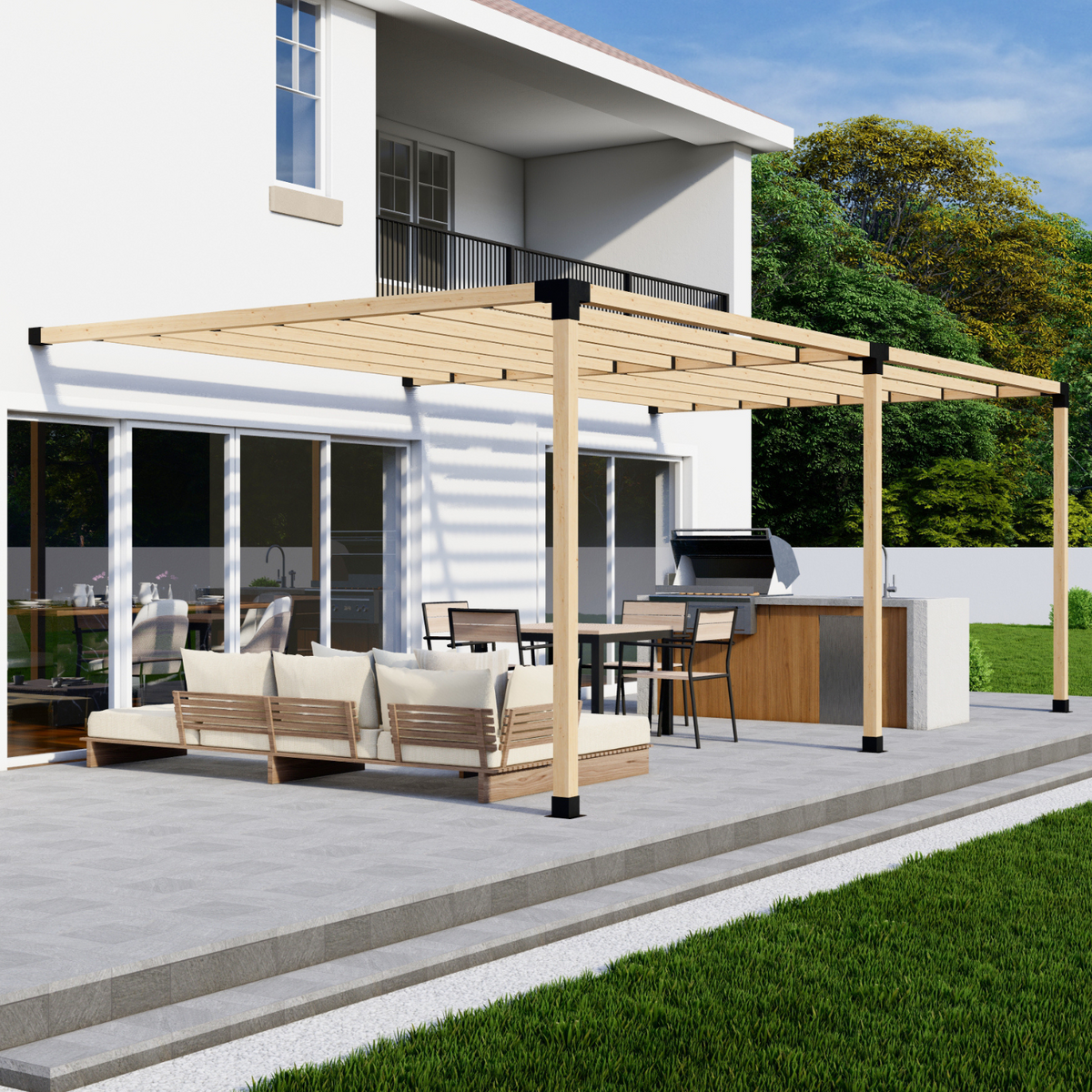 DIY Pergola Bracket Kit for an Attached Pergola With Slatted Roof - Any Size Up to 24' x 12'.