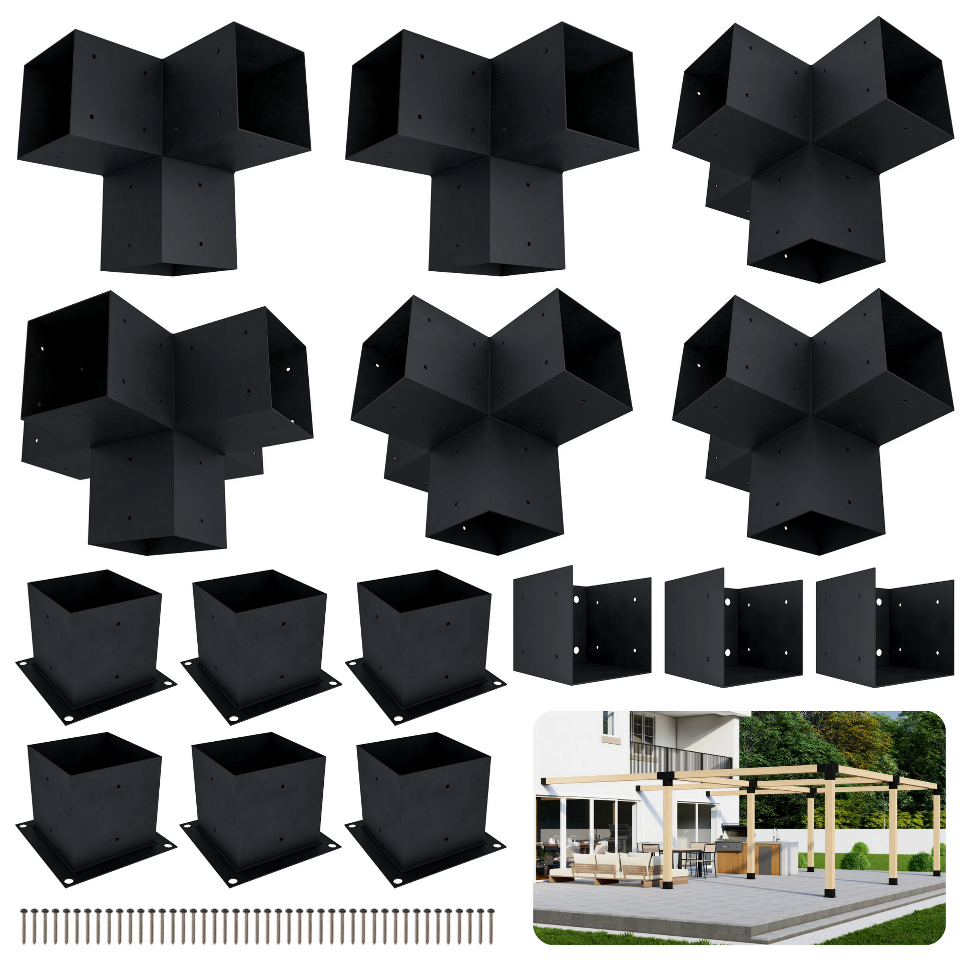 DIY Pergola Bracket Kit for an Attached Pergola Frame - Any Size Up to 24' x 24'.