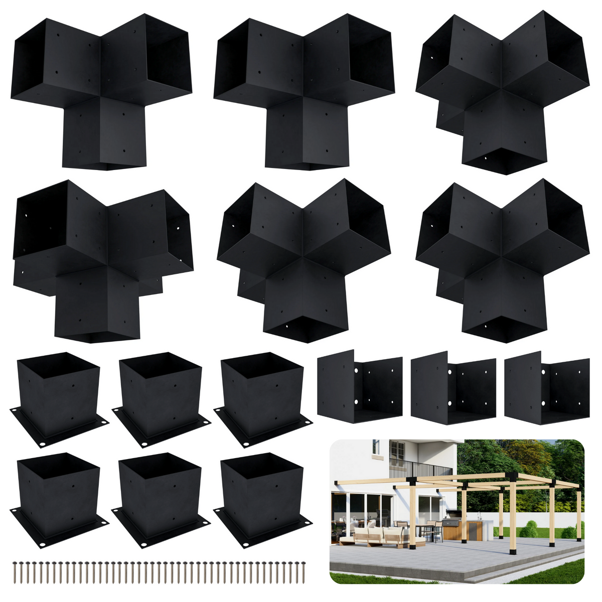 DIY Pergola Bracket Kit for an Attached Pergola Frame - Any Size Up to 24' x 24'.