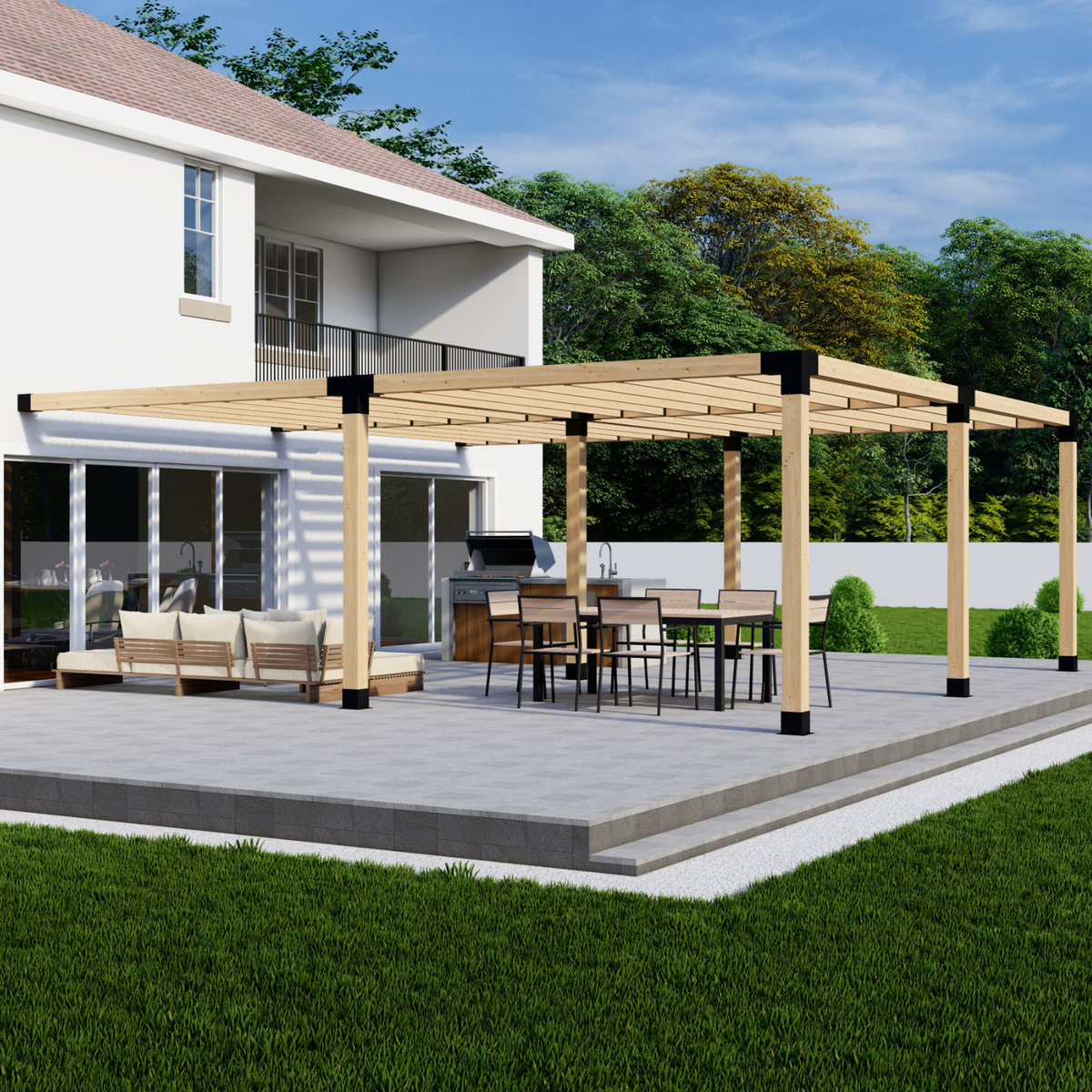DIY Pergola Bracket Kit for an Attached Pergola With Slatted Roof - Any Size Up to 24' x 24'.