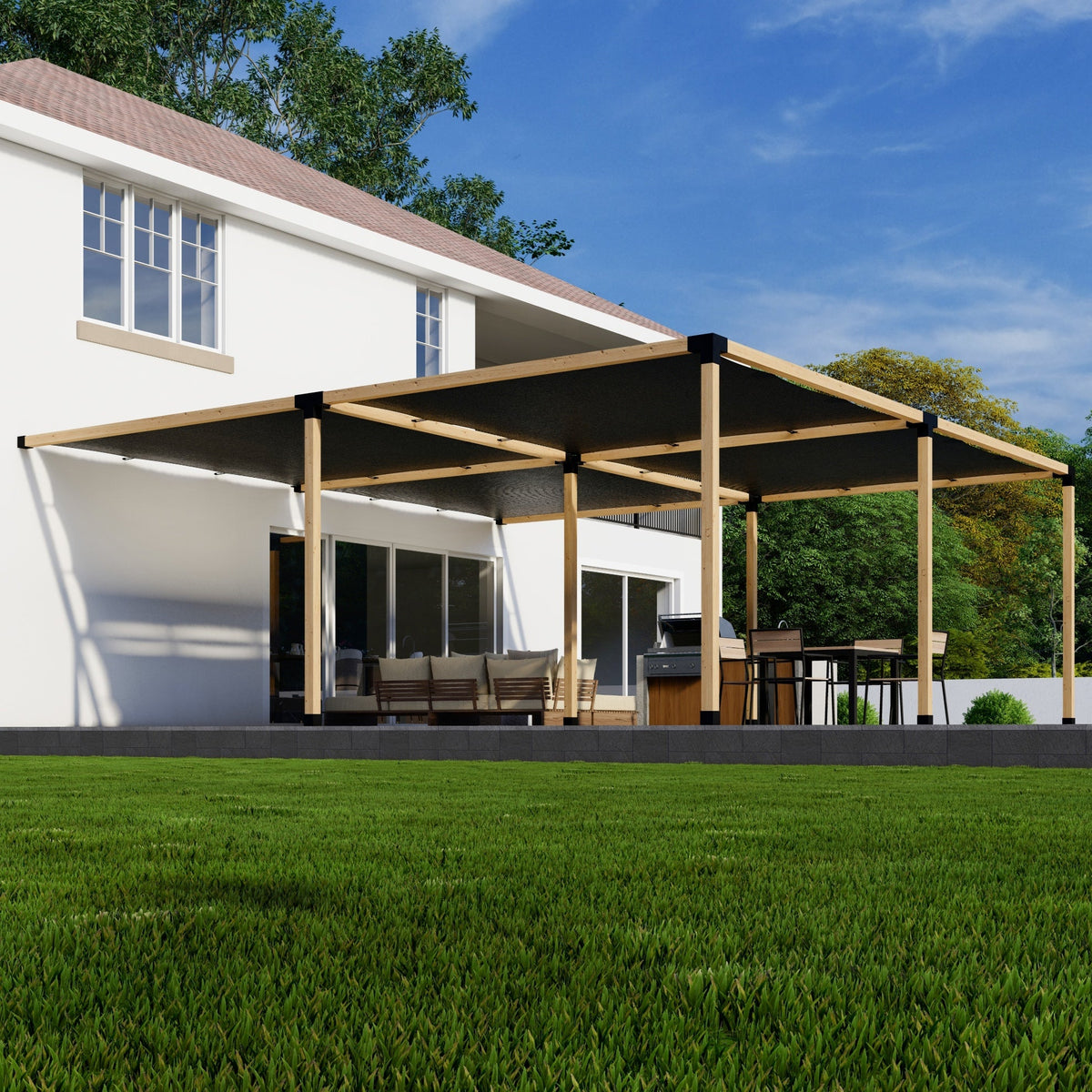DIY Pergola Kit for an Attached Pergola With Canopies - Any Size Up to 24' x 24'.