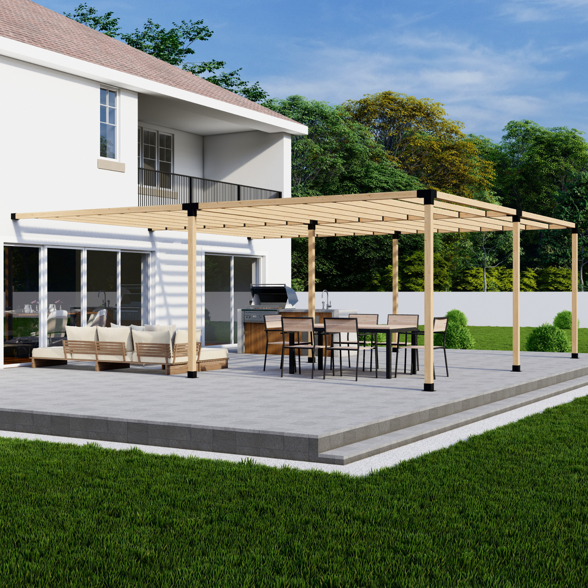 DIY Pergola Bracket Kit for an Attached Pergola With Slatted Roof - Any Size Up to 24' x 24'.