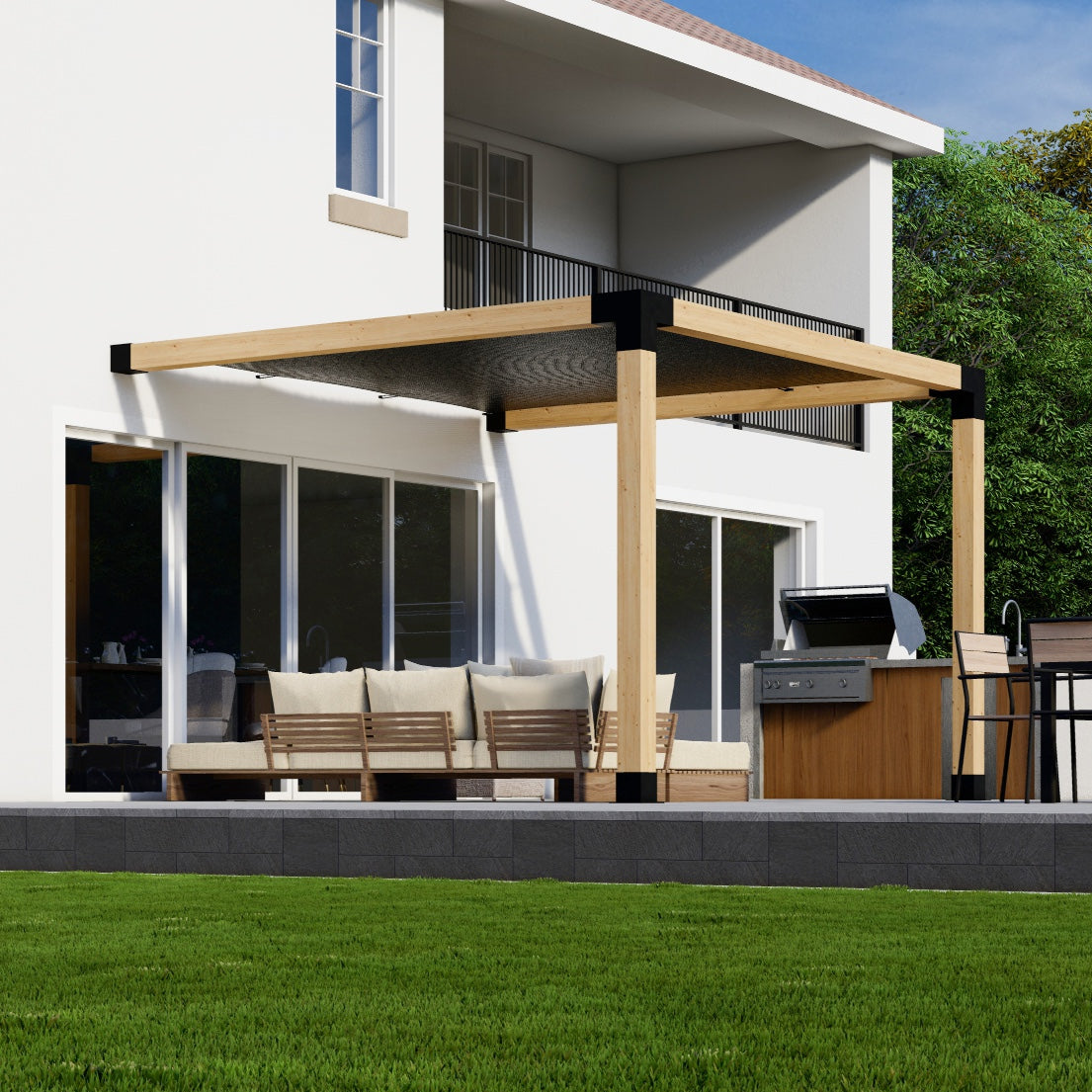DIY Pergola Kit for an Attached Pergola With Canopy - Any Size Up to 12' x 12'.