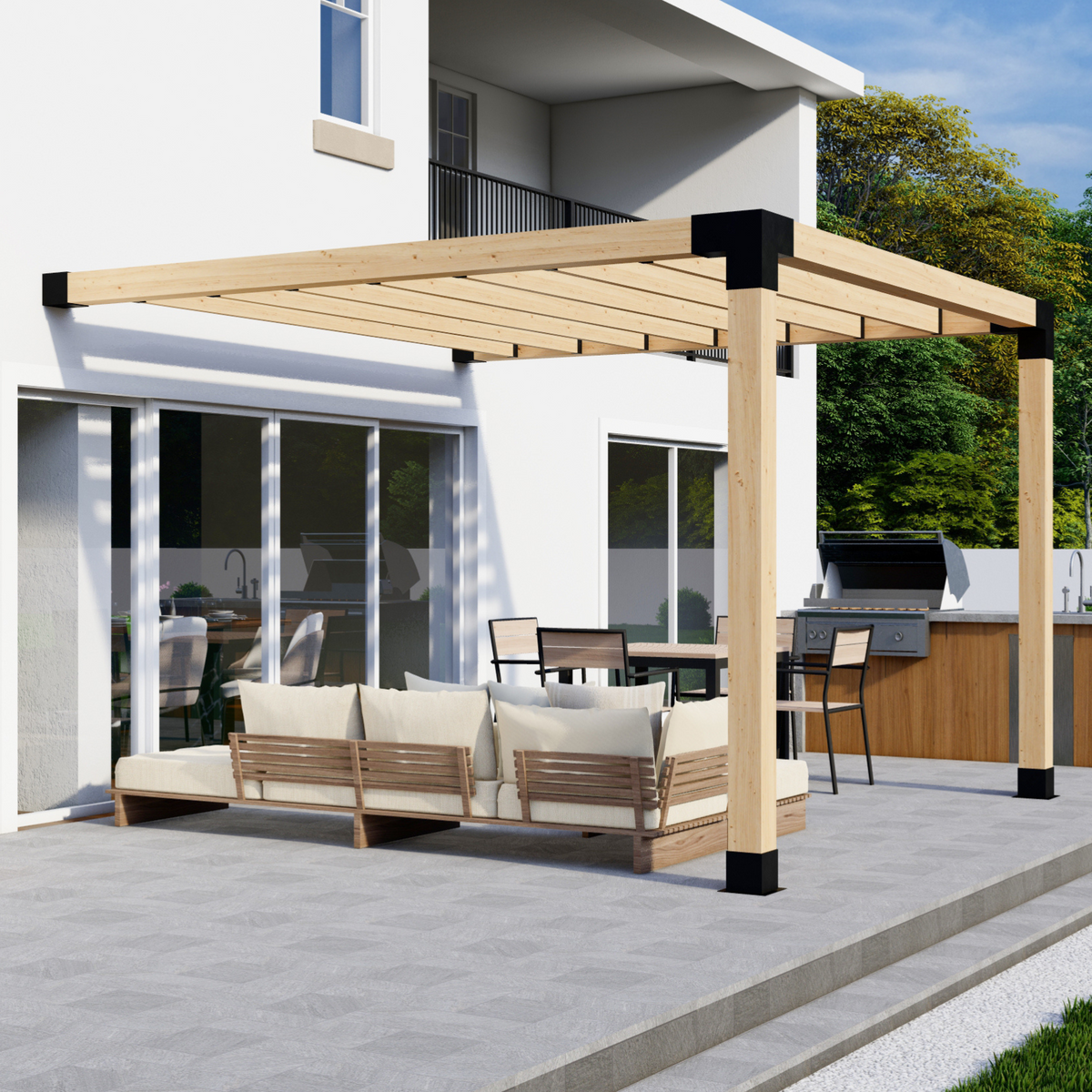 DIY Pergola Bracket Kit for an Attached Pergola With Slatted Roof - Any Size Up to 12' x 12'.