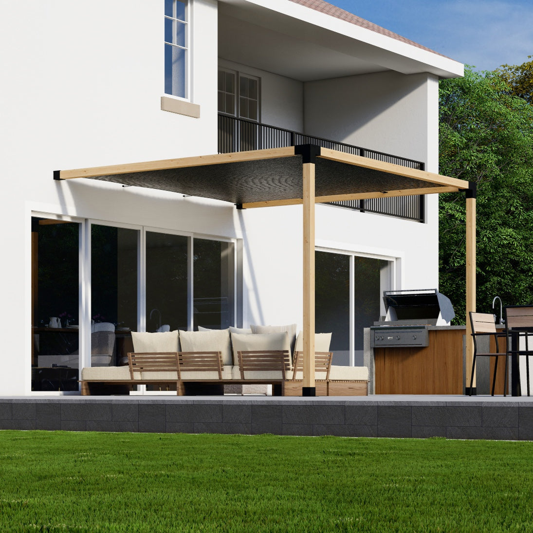DIY Pergola Kit for an Attached Pergola With Canopy - Any Size Up to 12' x 12'.
