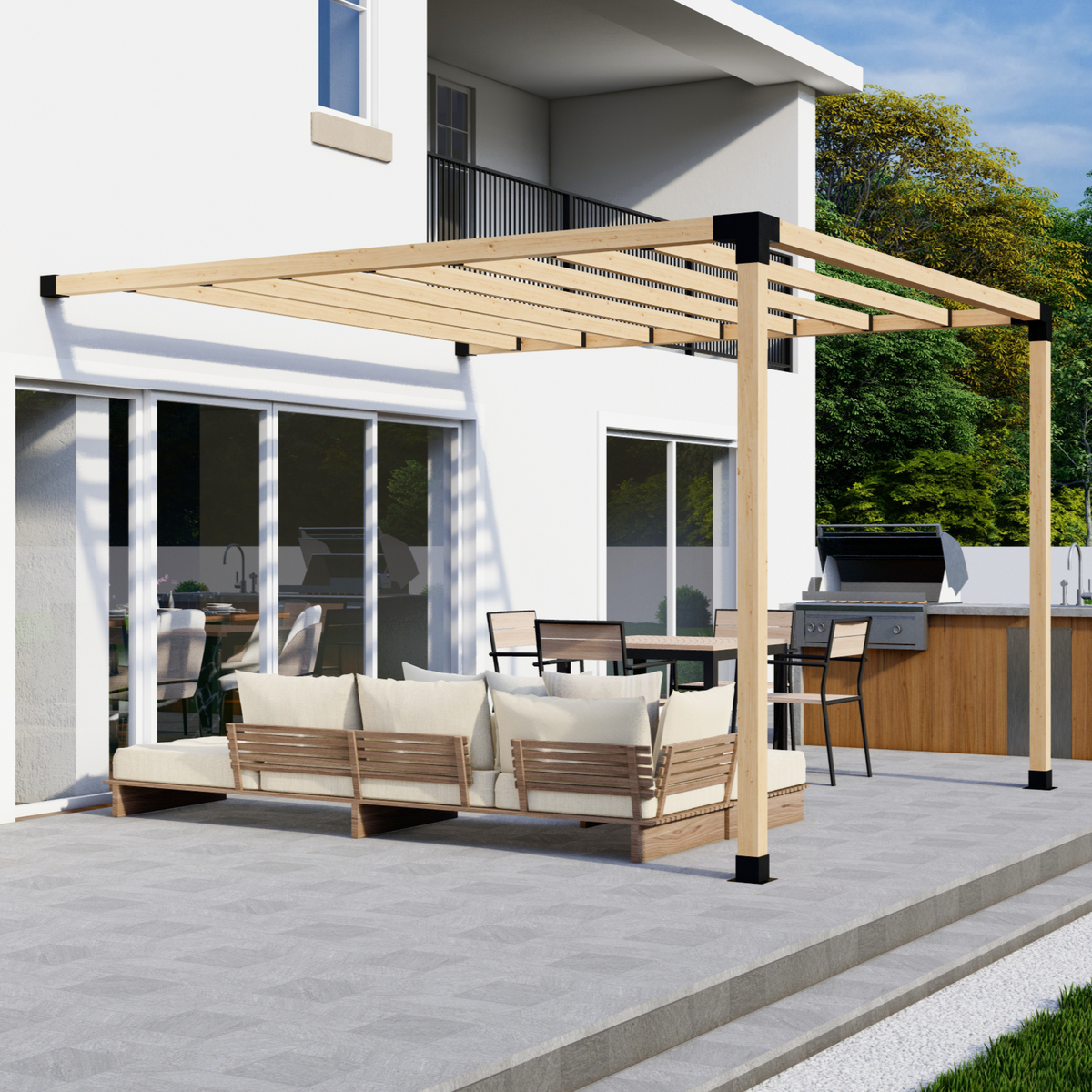 DIY Pergola Bracket Kit for an Attached Pergola With Slatted Roof - Any Size Up to 12' x 12'.
