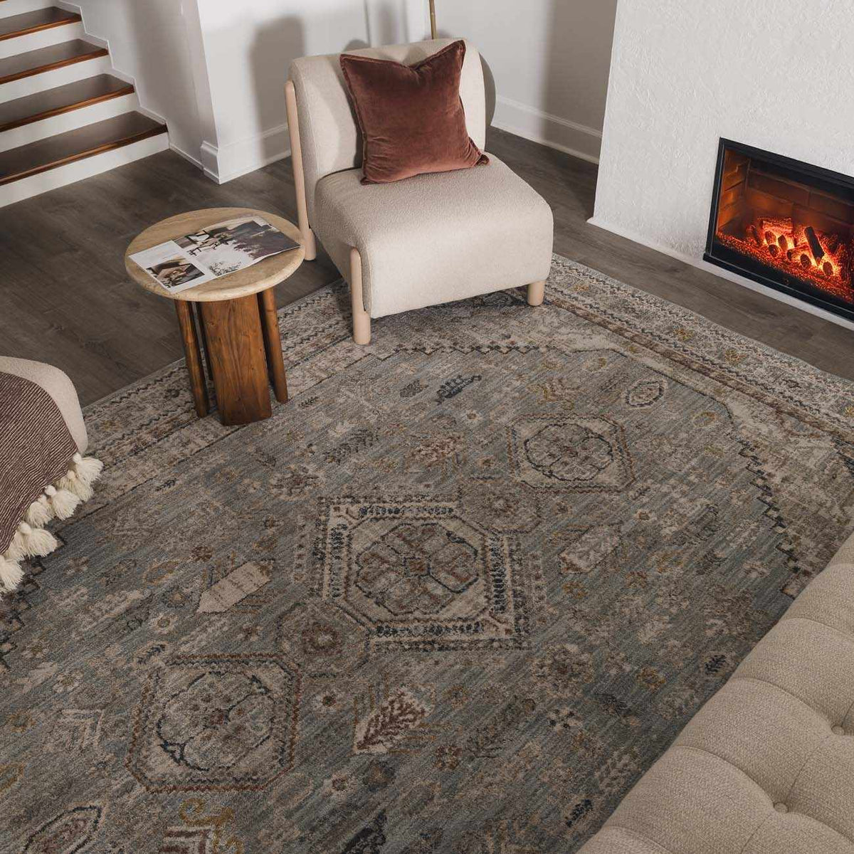 Kouta Gray Blue Area Rug.