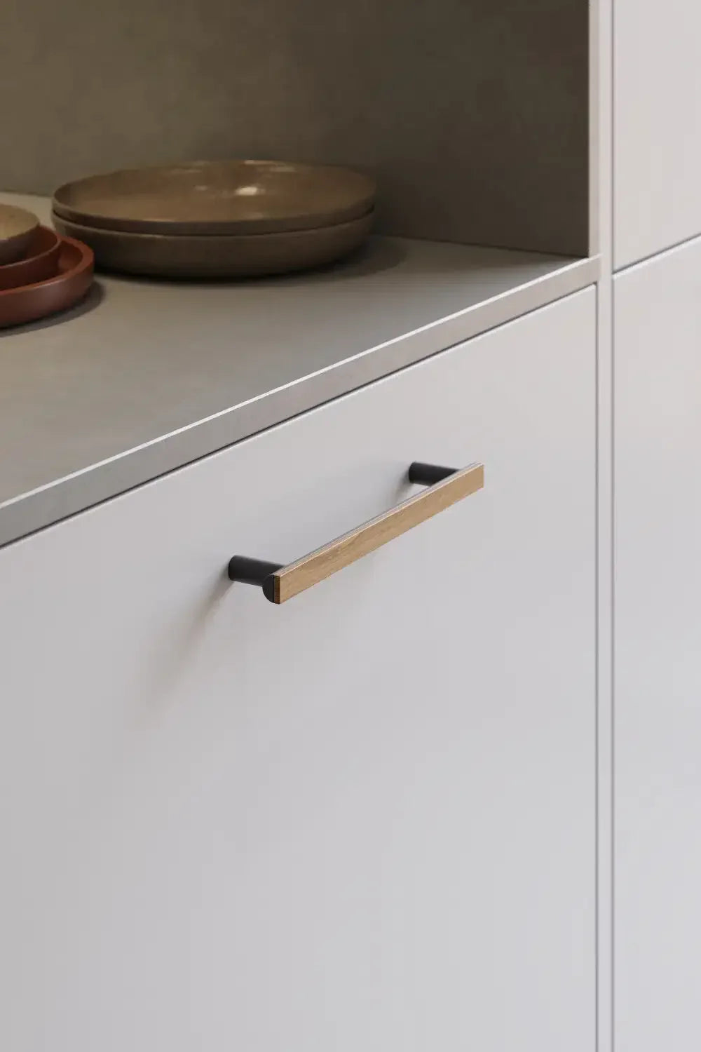 Black and Oak Wood "Bis" Cabinet Knob and Drawer Handle