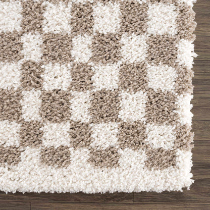 Kieu Taupe Checkered Shag Rug