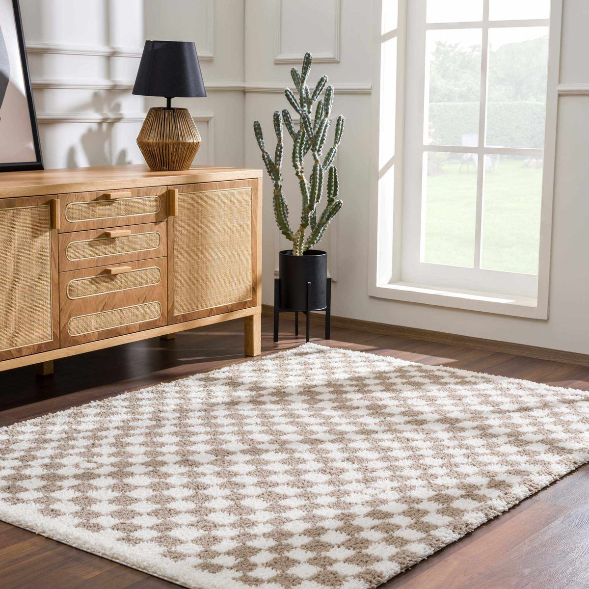 Kieu Taupe Checkered Shag Rug