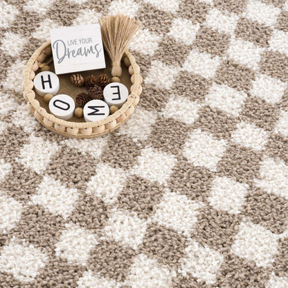 Kieu Taupe Checkered Shag Rug