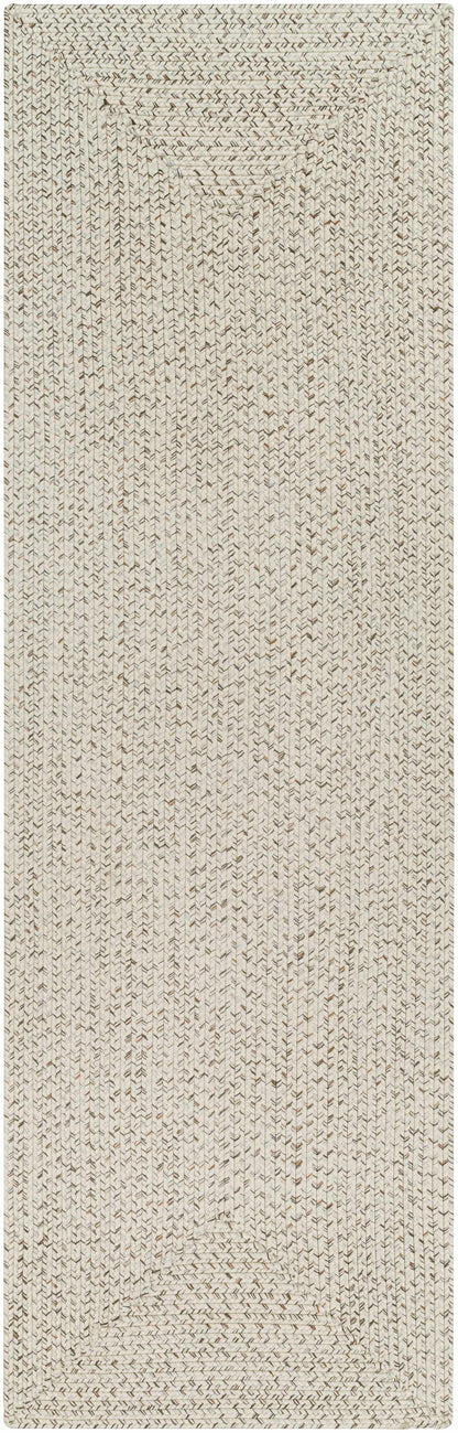 Beige Braided Faux Jute Outdoor Rug.
