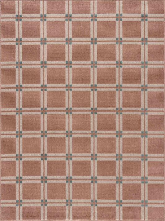 Karida Terracotta Plaid Washable Area Rug